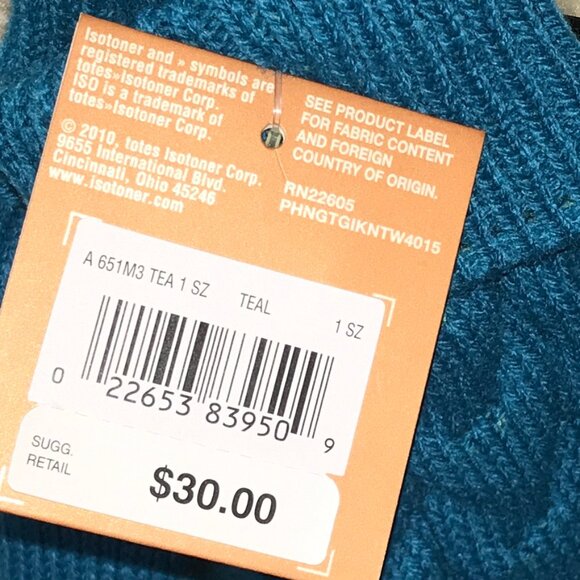 Isotoner Thinsulate Mittens — Bright Teal — One Size — NWT - Picture 7 of 8